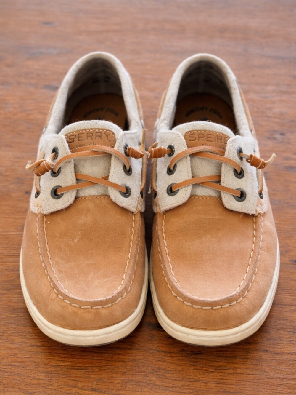 Sperry Top-Sider Women’s Boat Shoes Tan Leather Wool Blend Upper Size 8 - Picture 13 of 15